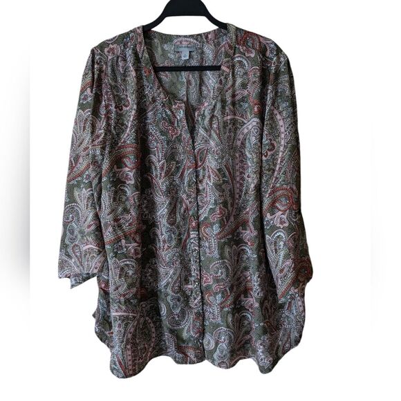 Catherines Breezeway Georgette Paisley Button Down Size 2X - Picture 2 of 10